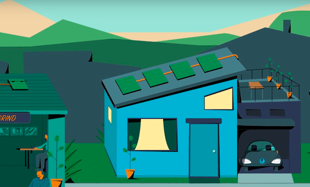 Rooftop solar panels on home animation