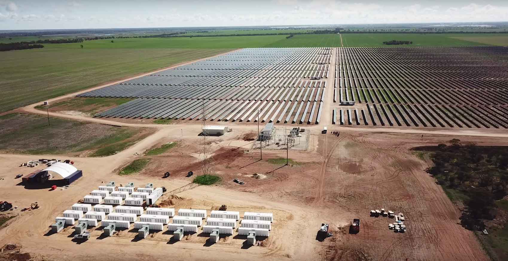 Arial view of a large-scale solar farm