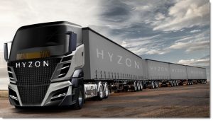 A Hyzon Motors fuel cell truck in road train configuration
